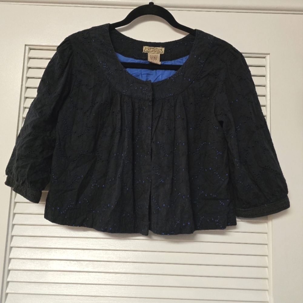 Art and Soul - 100% Cotton Cut-Out Pattern Crop Jacket